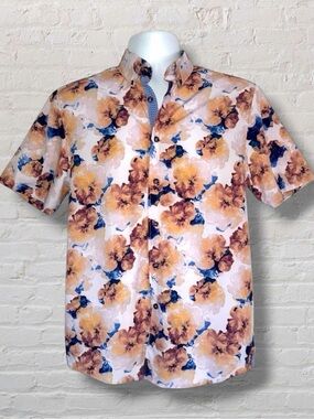 Tallia Sport Men’s Short Sleeve Button-Up Shirt – Floral Print – Size Small